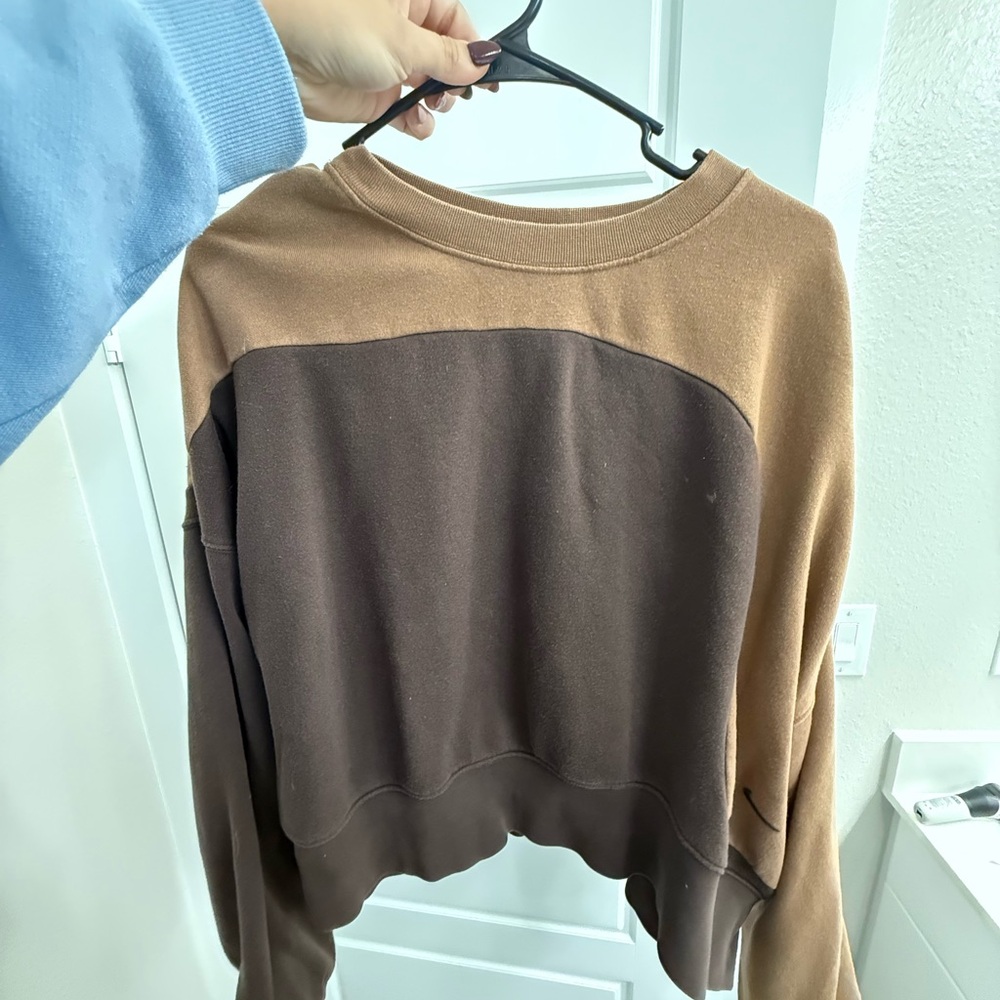 Brown and Tan Colorblock Sweatshirt